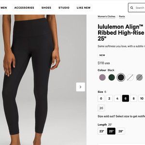 lululemon Align™ Ribbed High-Rise Pant 25" size 6